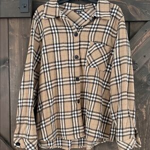 Plaid Tan Women's Button Down Shirt